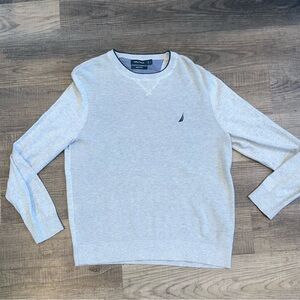 Nautica Sweater Mens Size Large Navtech Long Sleeve Gray Pullover Cotton